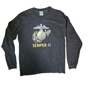 Vintage US Marines Semper Fi Eagle Graphic Pullover Sweatshirt Bayside L‎ Cotton